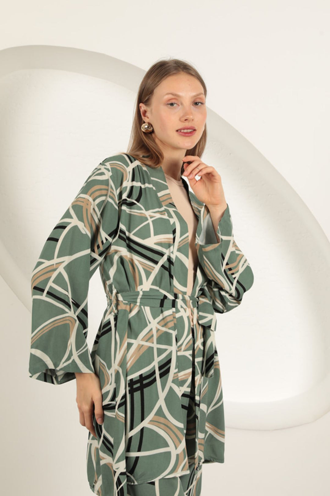 KKT Viscose Fabric Striped Pattern Women's Suit-Khaki - Coral Gables
