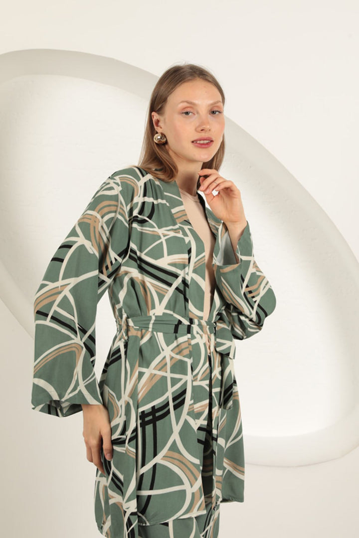 KKT Viscose Fabric Striped Pattern Women's Suit-Khaki - Coral Gables