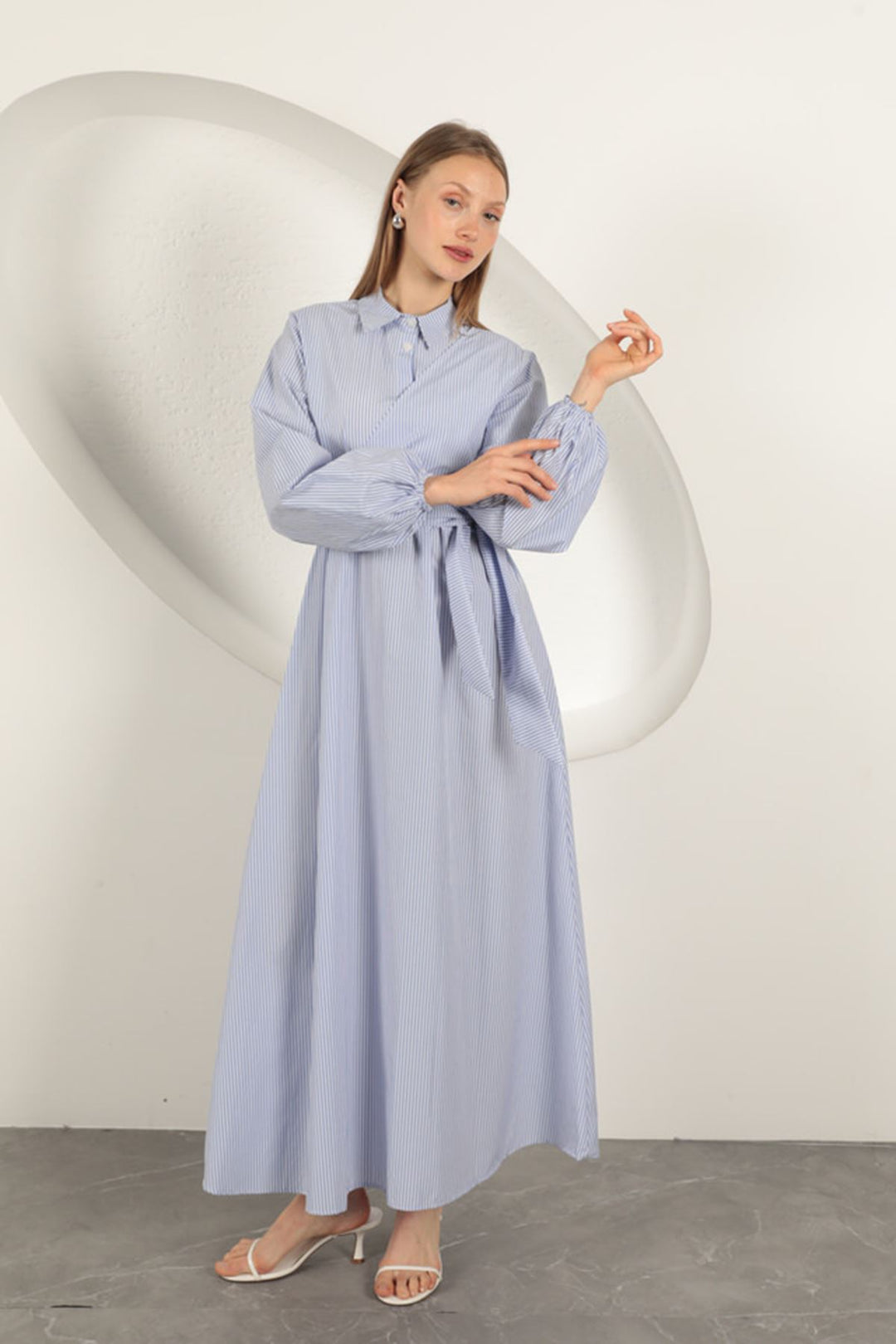 KKT Striped Tie Detail Dress-Blue - Waalwijk