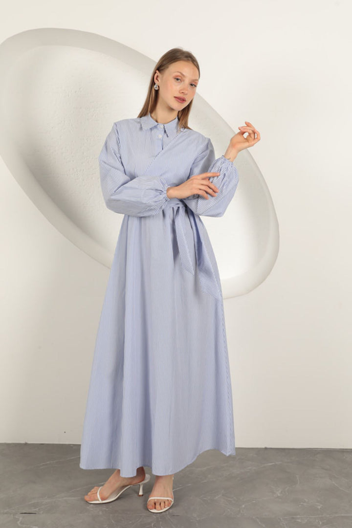 KKT Striped Tie Detail Dress-Blue - Waalwijk