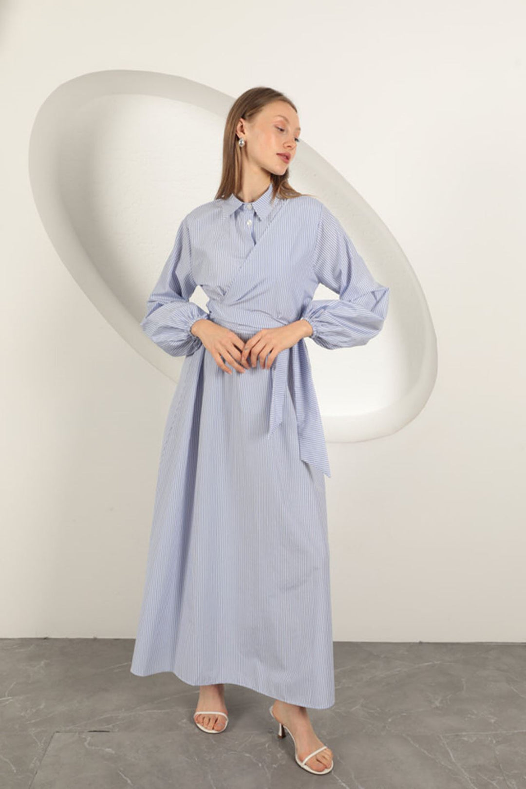 KKT Striped Tie Detail Dress-Blue - Waalwijk