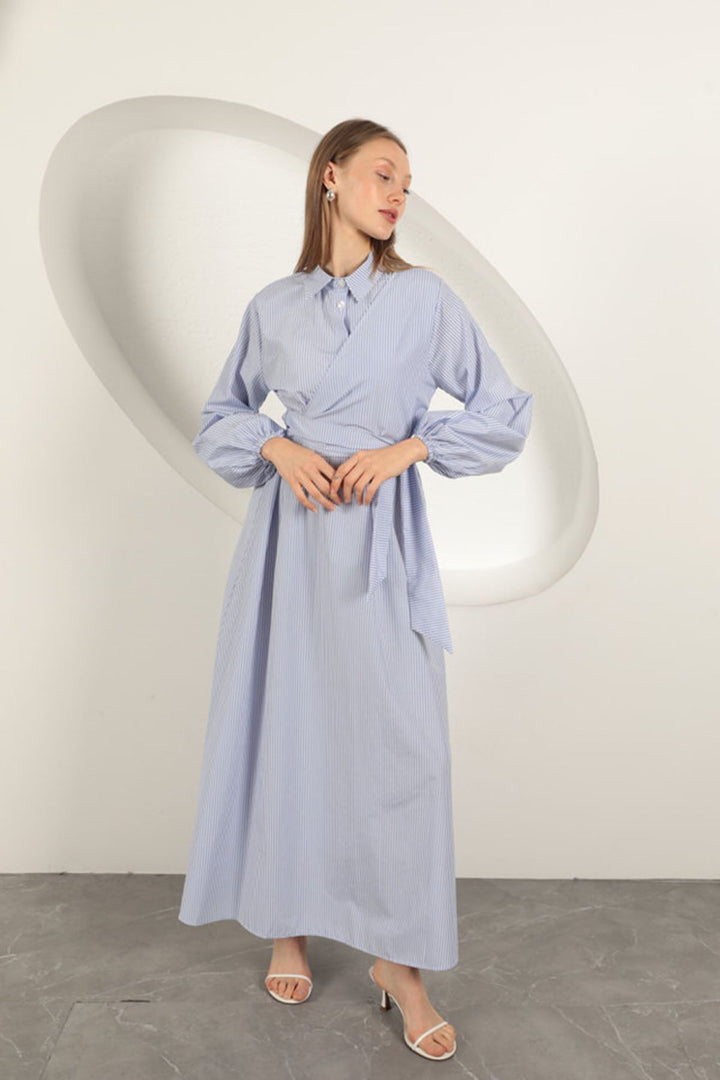 KKT Striped Tie Detail Dress-Blue - Waalwijk