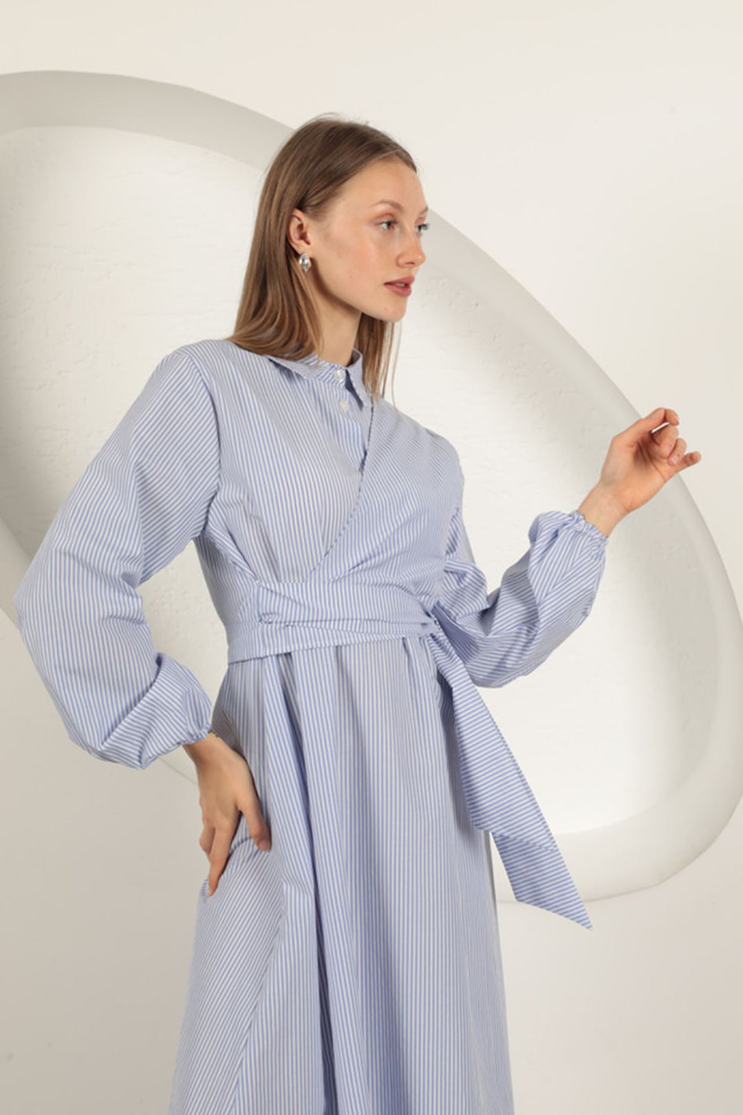 KKT Striped Tie Detail Dress-Blue - Waalwijk