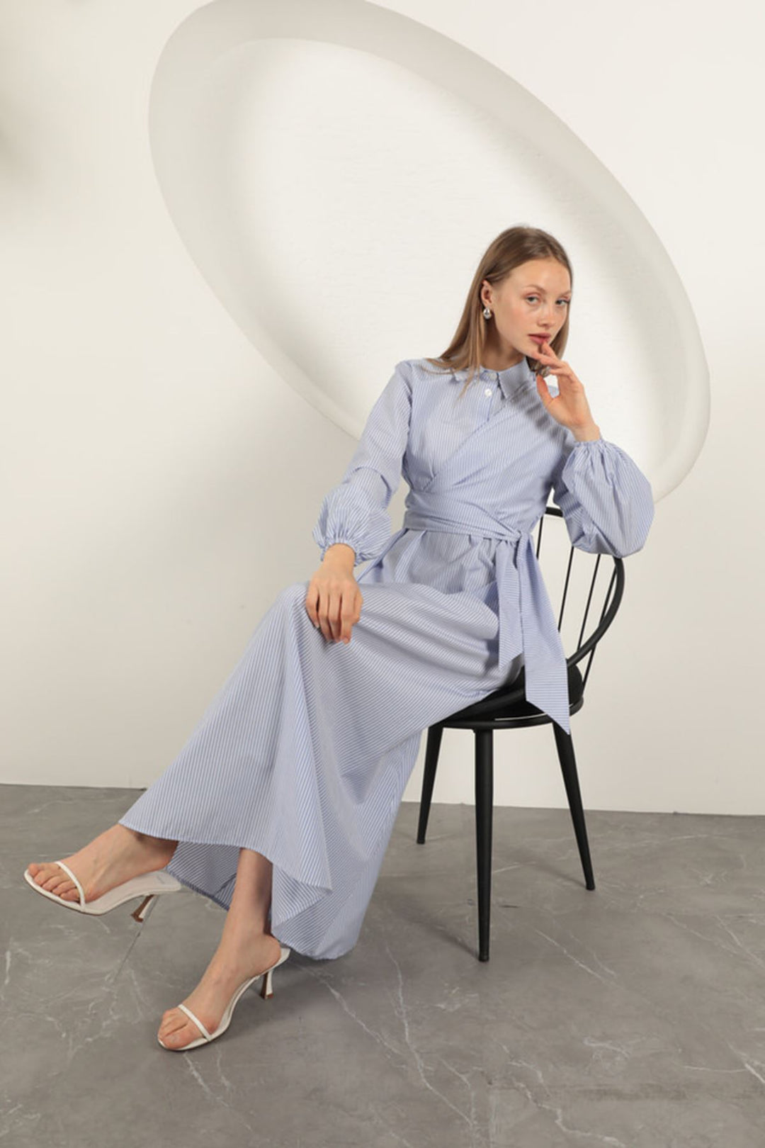 KKT Striped Tie Detail Dress-Blue - Waalwijk