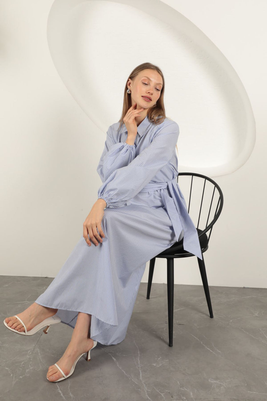 KKT Striped Tie Detail Dress-Blue - Waalwijk