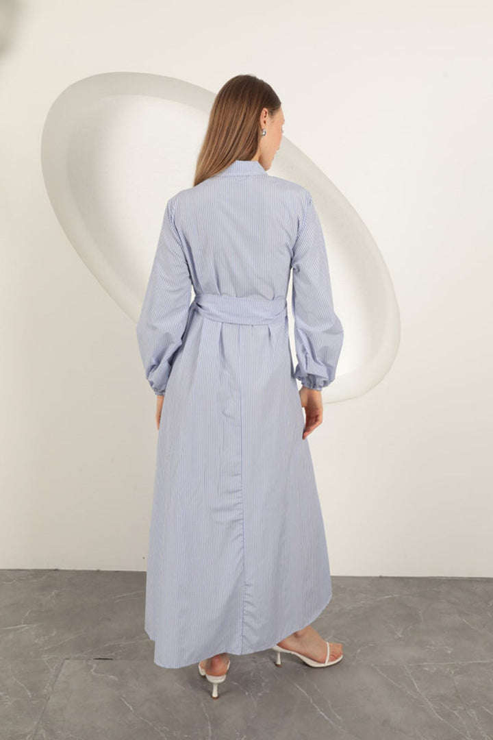 KKT Striped Tie Detail Dress-Blue - Waalwijk