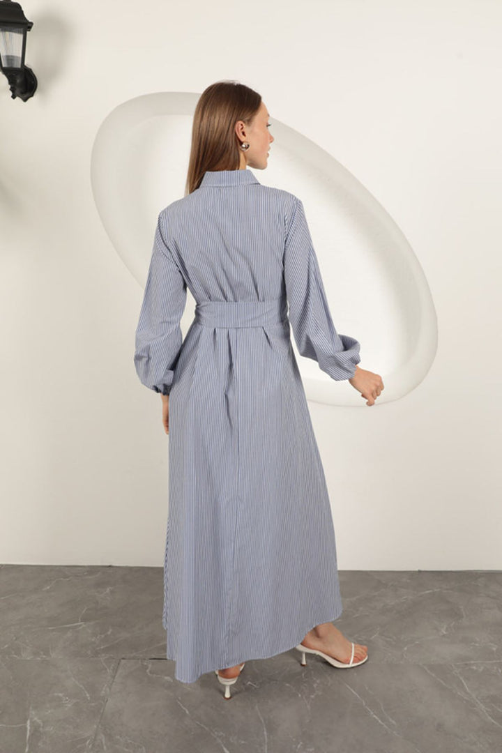 KKT Striped Tie Detail Dress-Sax - Waterford