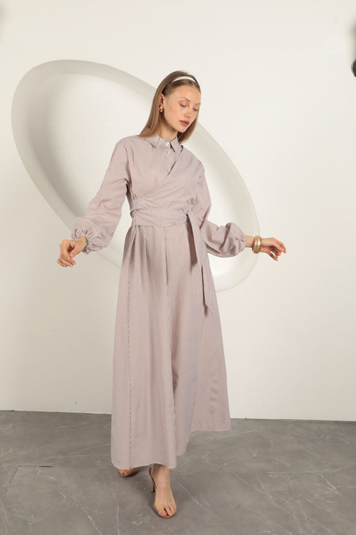 KKT Striped Tie Detail Dress-Beige - High Point