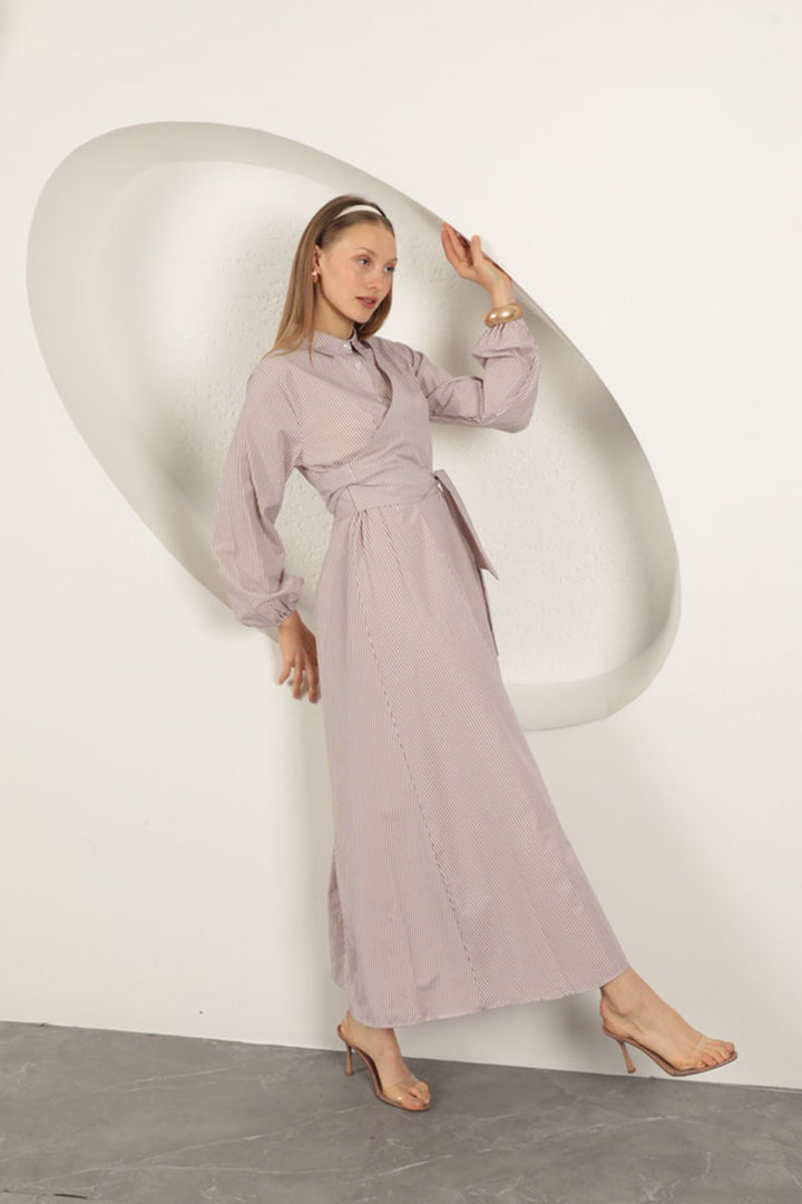 KKT Striped Tie Detail Dress-Beige - High Point