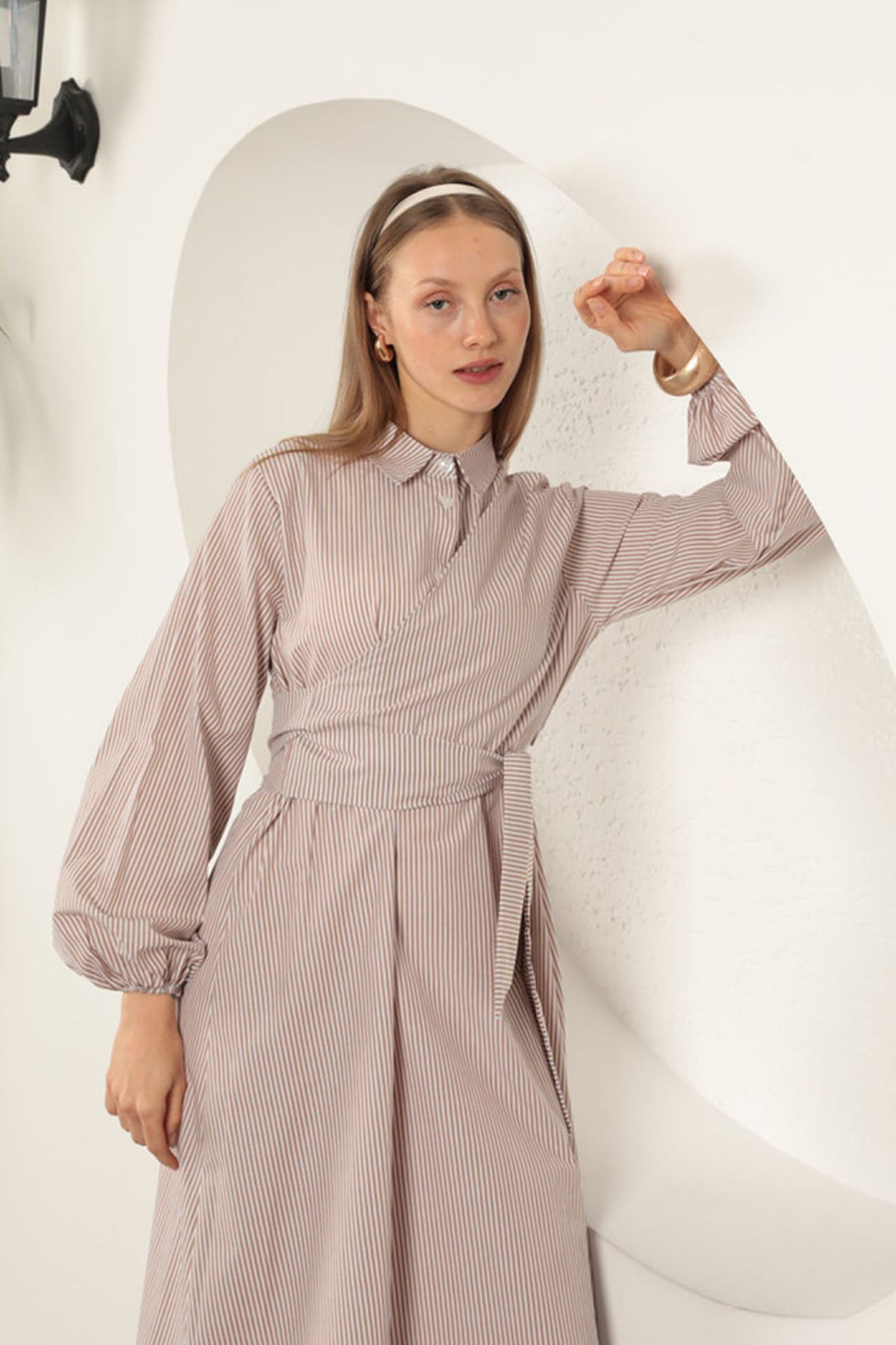 KKT Striped Tie Detail Dress-Beige - High Point