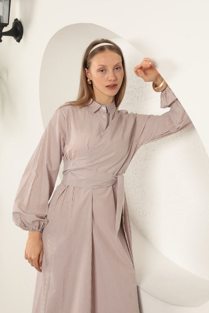 KKT Striped Tie Detail Dress-Beige - High Point
