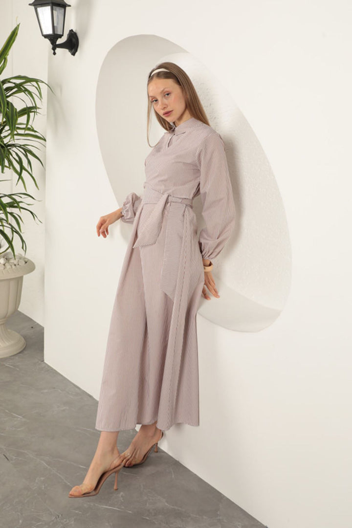 KKT Striped Tie Detail Dress-Beige - High Point