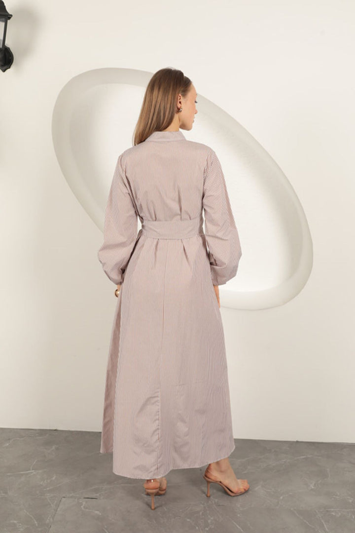 KKT Striped Tie Detail Dress-Beige - High Point