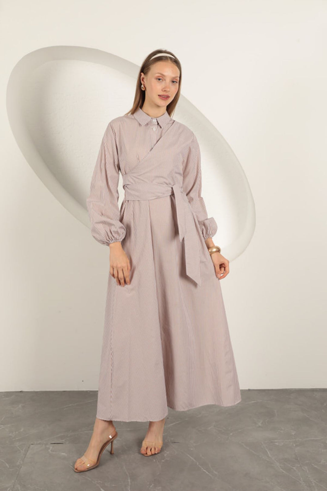 KKT Striped Tie Detail Dress-Beige - High Point
