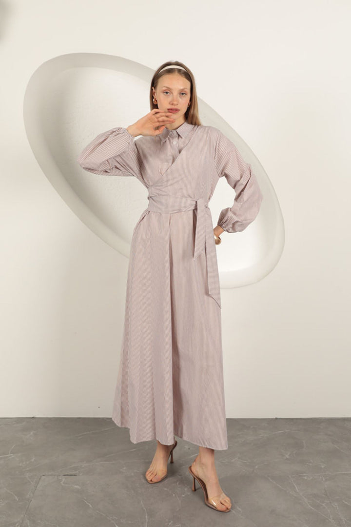 KKT Striped Tie Detail Dress-Beige - High Point