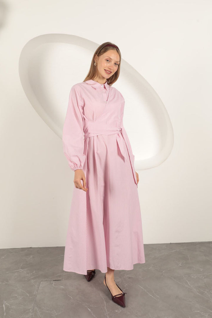 KKT Striped Tie Detail Dress-Pink - Amiens