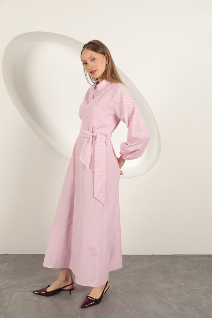 KKT Striped Tie Detail Dress-Pink - Amiens