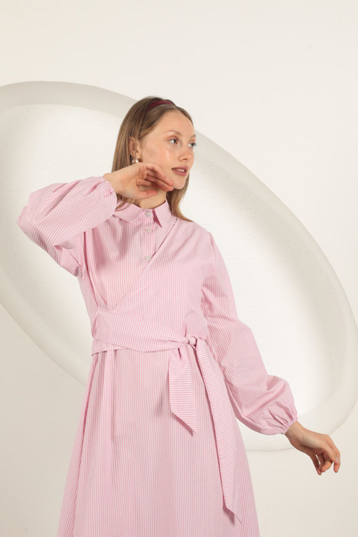 KKT Striped Tie Detail Dress-Pink - Amiens