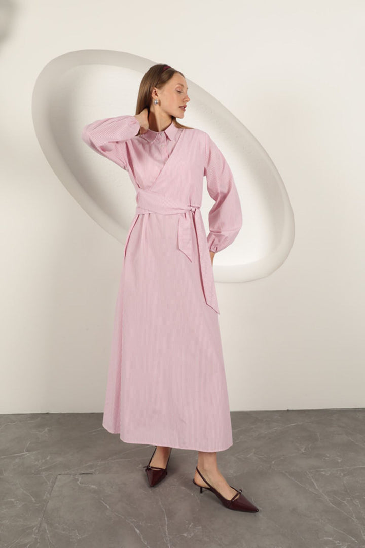 KKT Striped Tie Detail Dress-Pink - Amiens