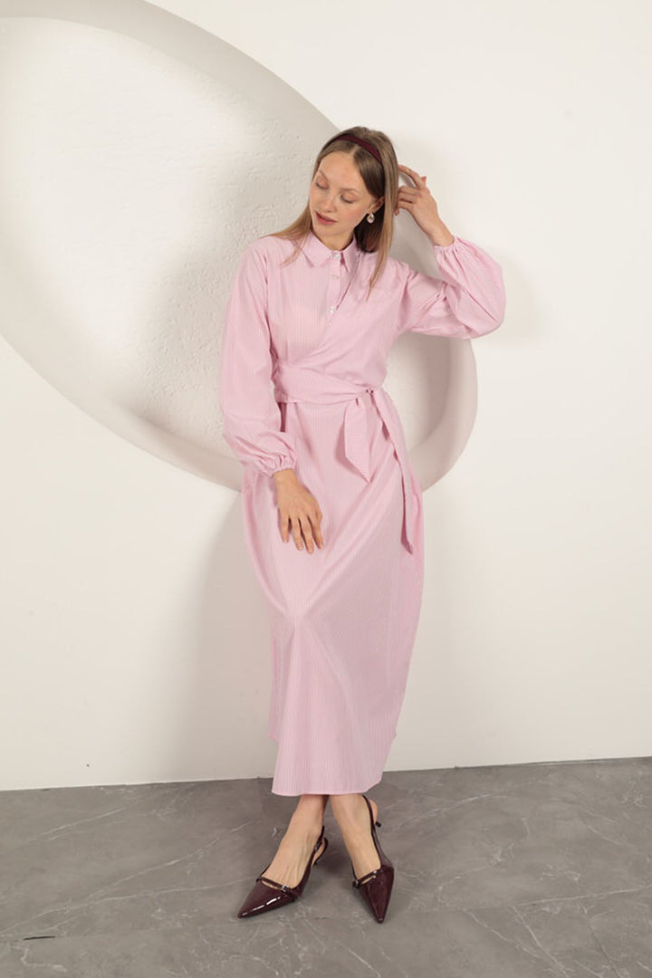 KKT Striped Tie Detail Dress-Pink - Amiens