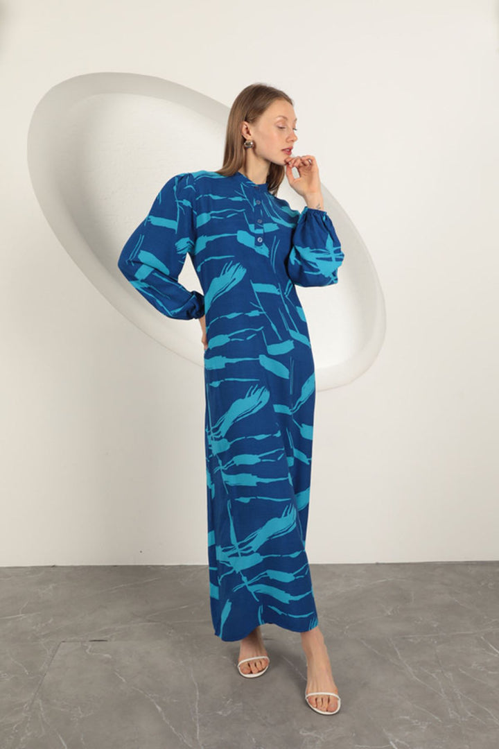 KKT Viscose Fabric Patterned Dress-Sax - Filderstadt