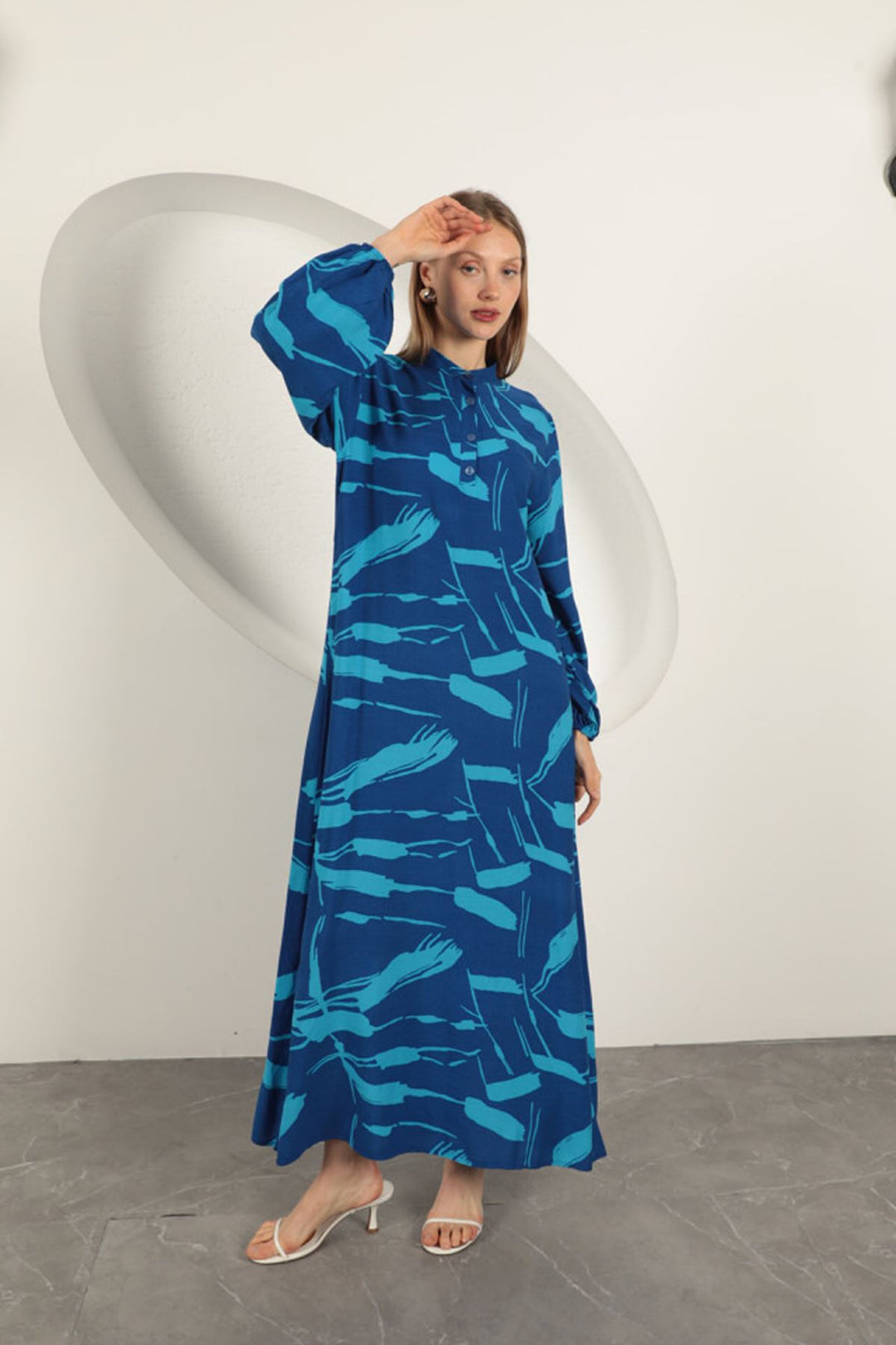 KKT Viscose Fabric Patterned Dress-Sax - Filderstadt