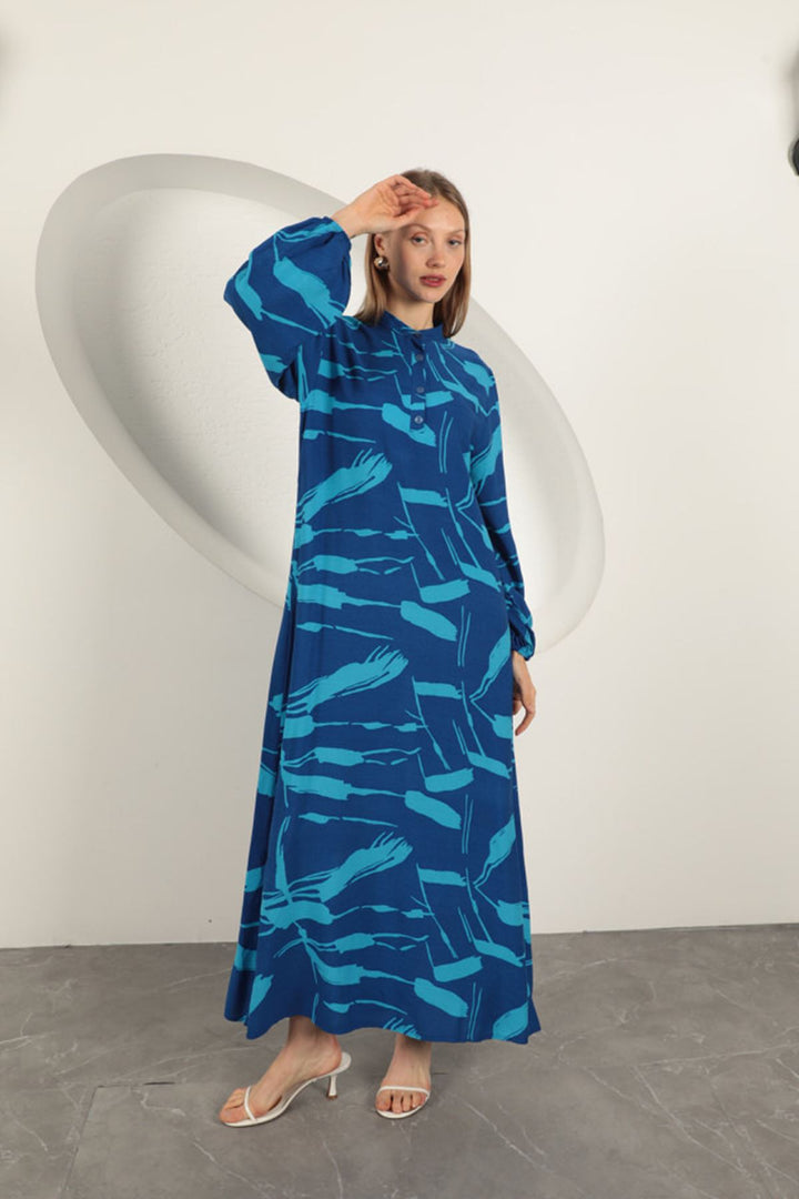 KKT Viscose Fabric Patterned Dress-Sax - Filderstadt