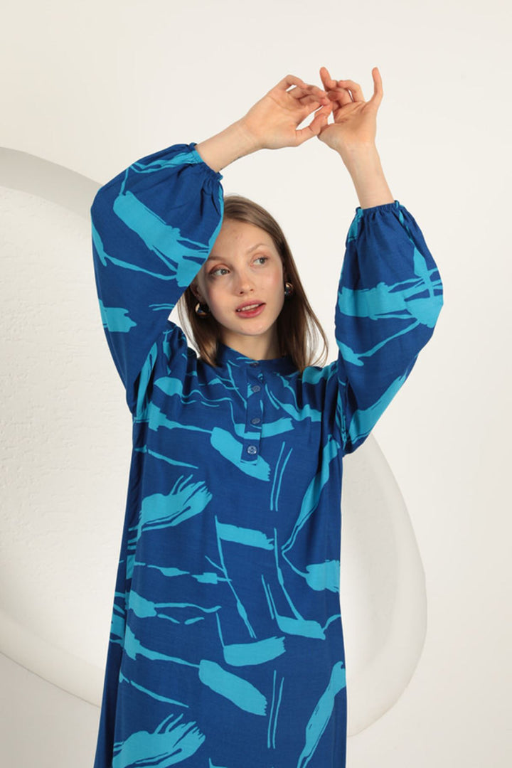 KKT Viscose Fabric Patterned Dress-Sax - Filderstadt