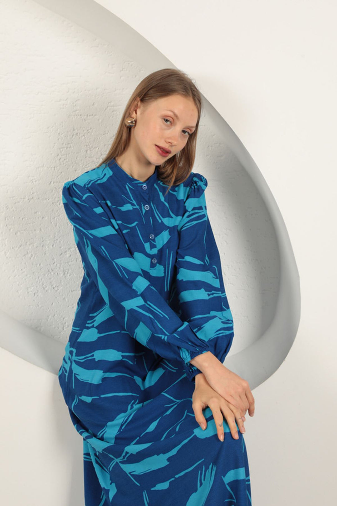 KKT Viscose Fabric Patterned Dress-Sax - Filderstadt