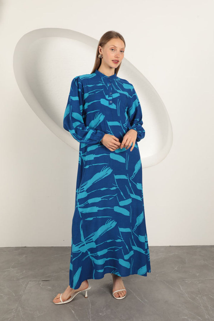 KKT Viscose Fabric Patterned Dress-Sax - Filderstadt