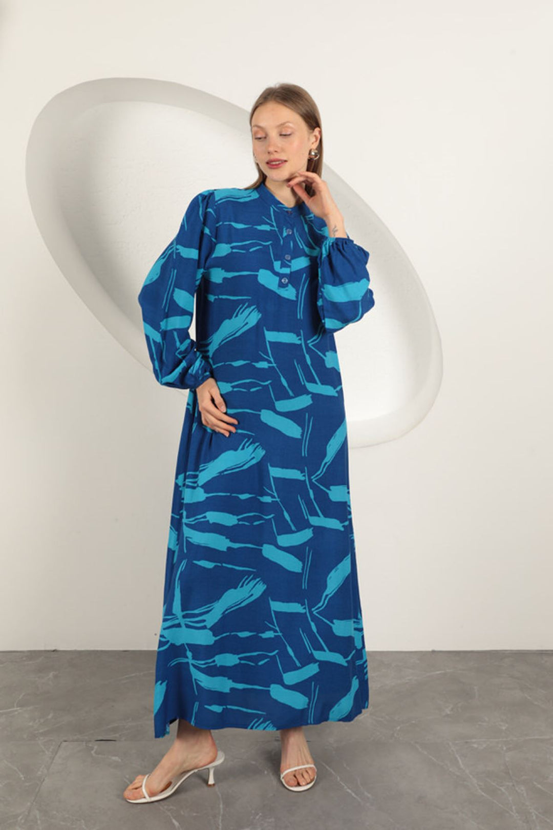 KKT Viscose Fabric Patterned Dress-Sax - Filderstadt