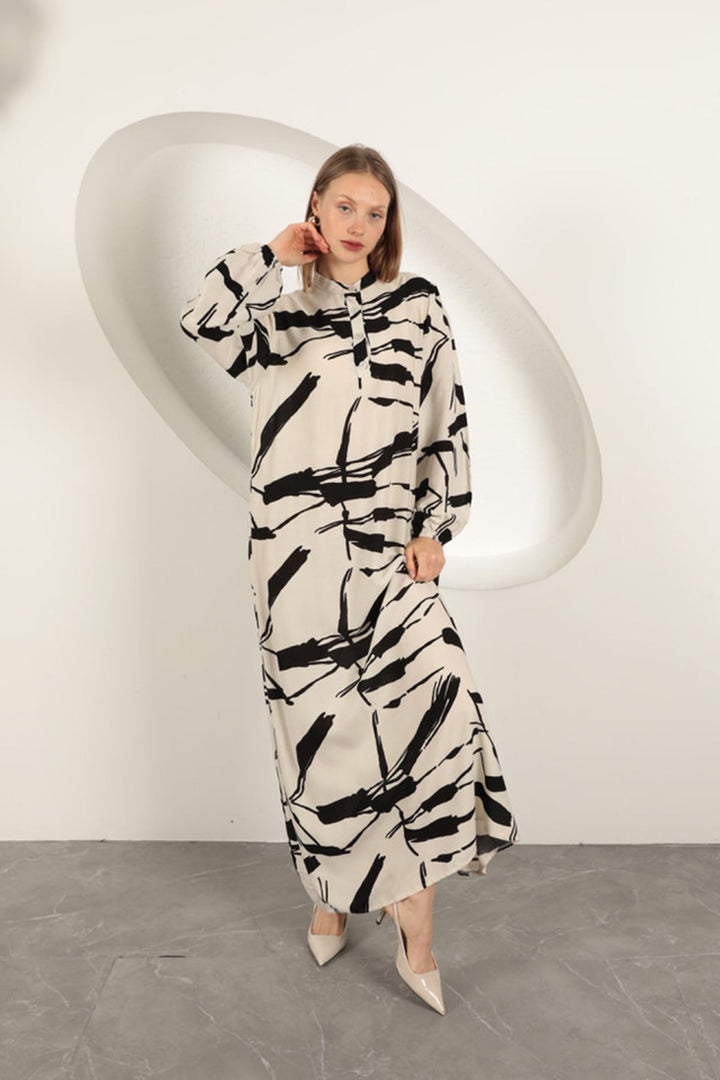 KKT Viscose Fabric Patterned Dress-Ecru - Edmonton