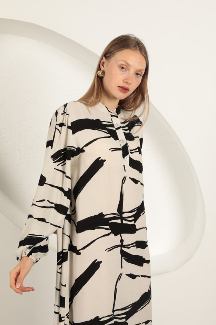 KKT Viscose Fabric Patterned Dress-Ecru - Edmonton