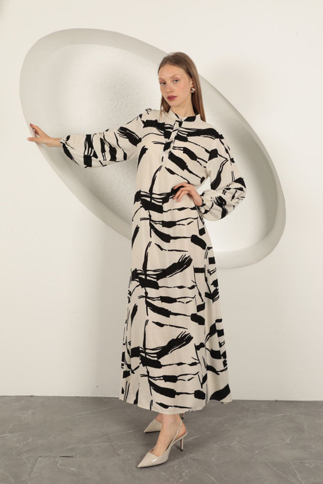 KKT Viscose Fabric Patterned Dress-Ecru - Edmonton