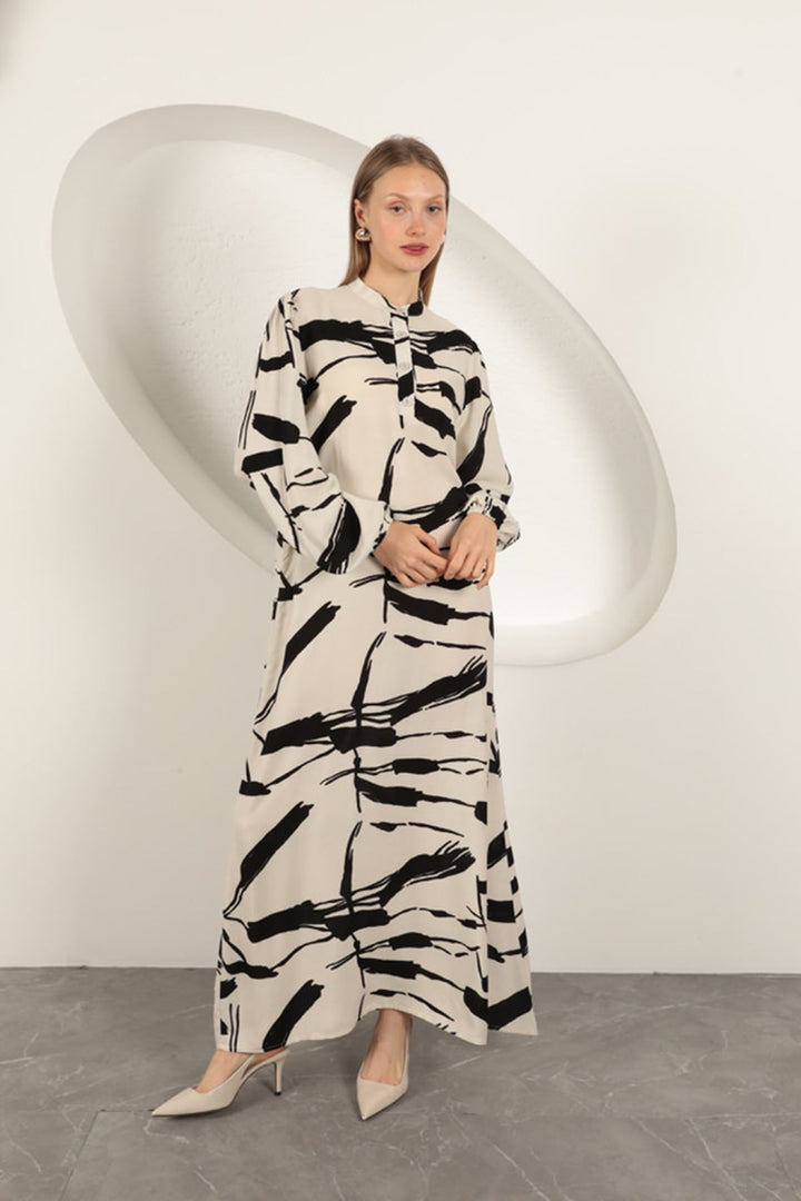 KKT Viscose Fabric Patterned Dress-Ecru - Edmonton