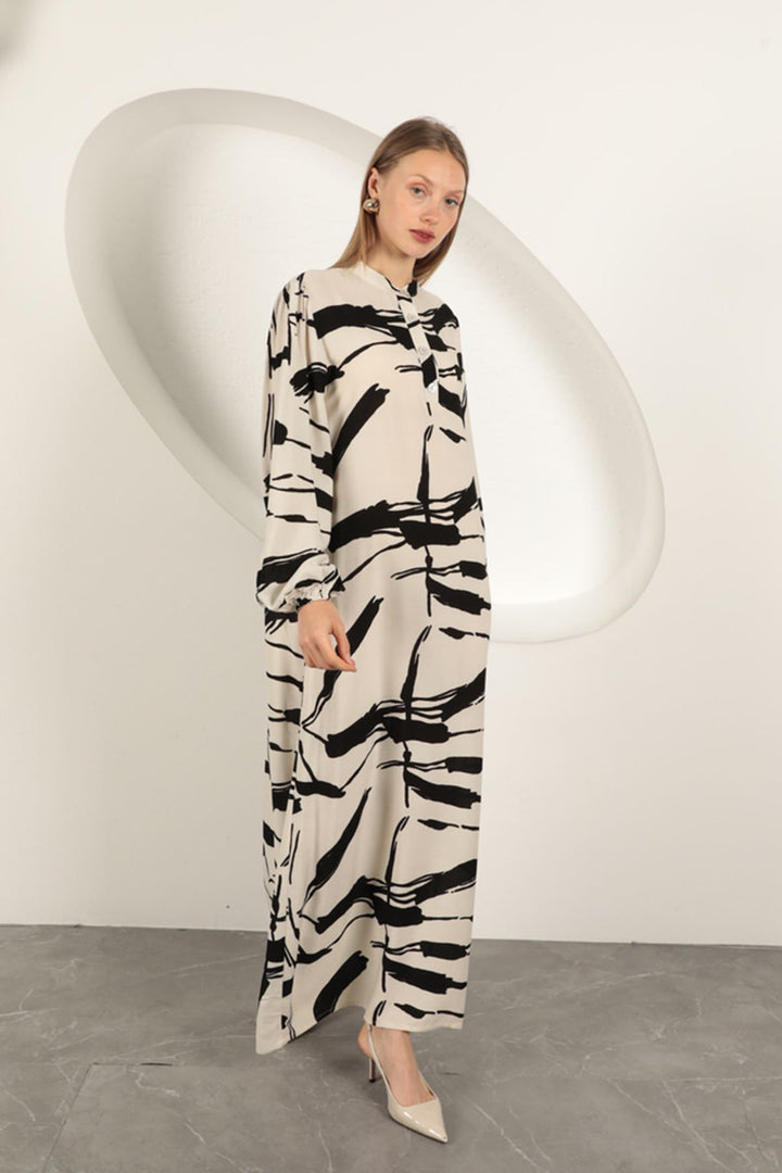 KKT Viscose Fabric Patterned Dress-Ecru - Edmonton