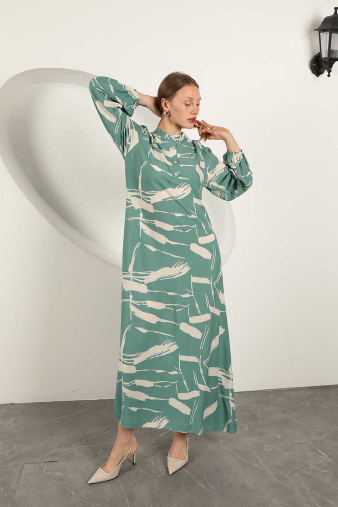 KKT Viscose Fabric Patterned Dress-Mint - Piacenza