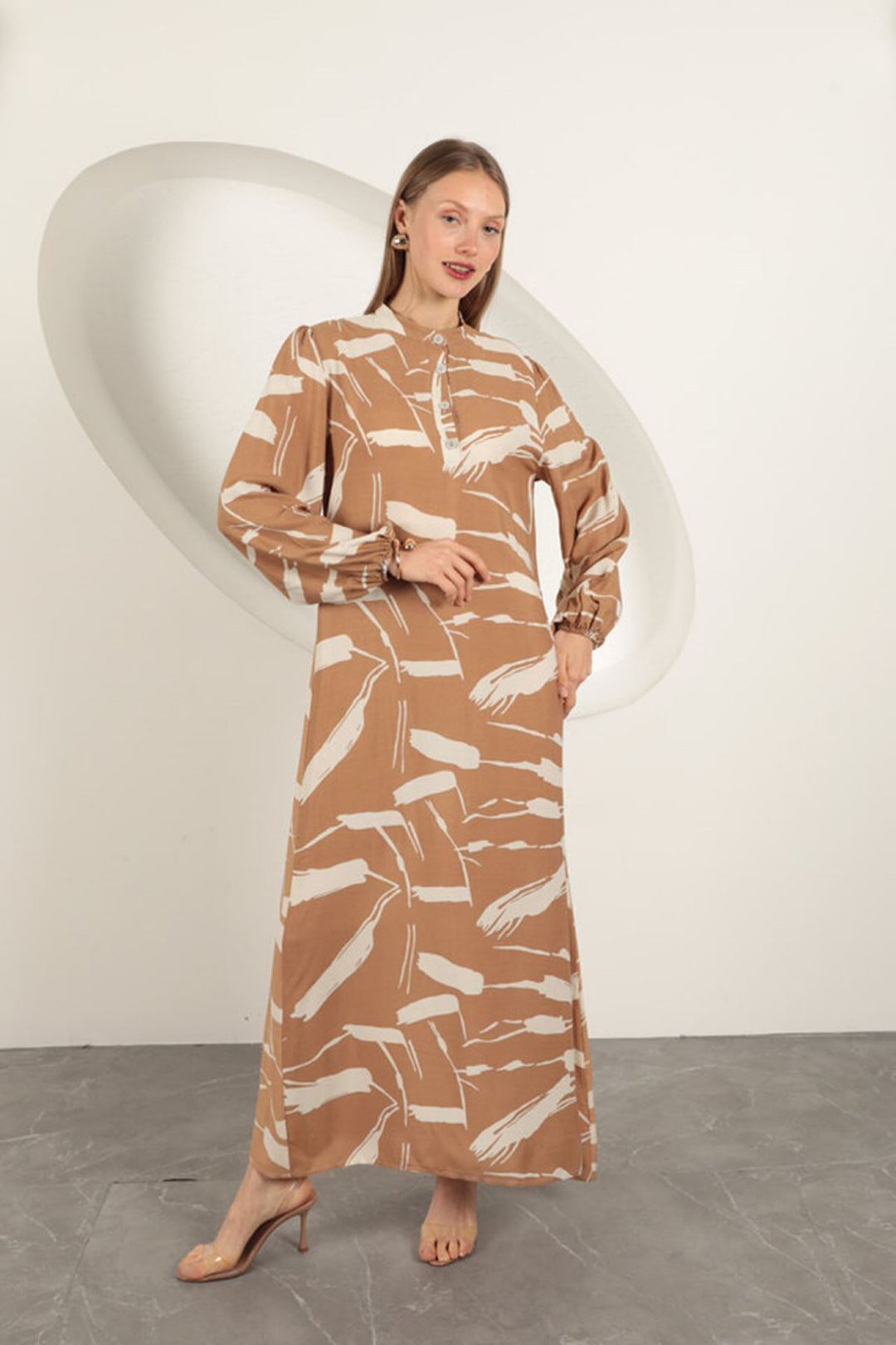 KKT Viscose Fabric Patterned Dress-Tan - Bottrop