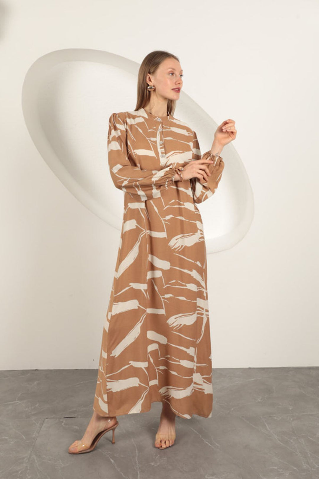 KKT Viscose Fabric Patterned Dress-Tan - Bottrop