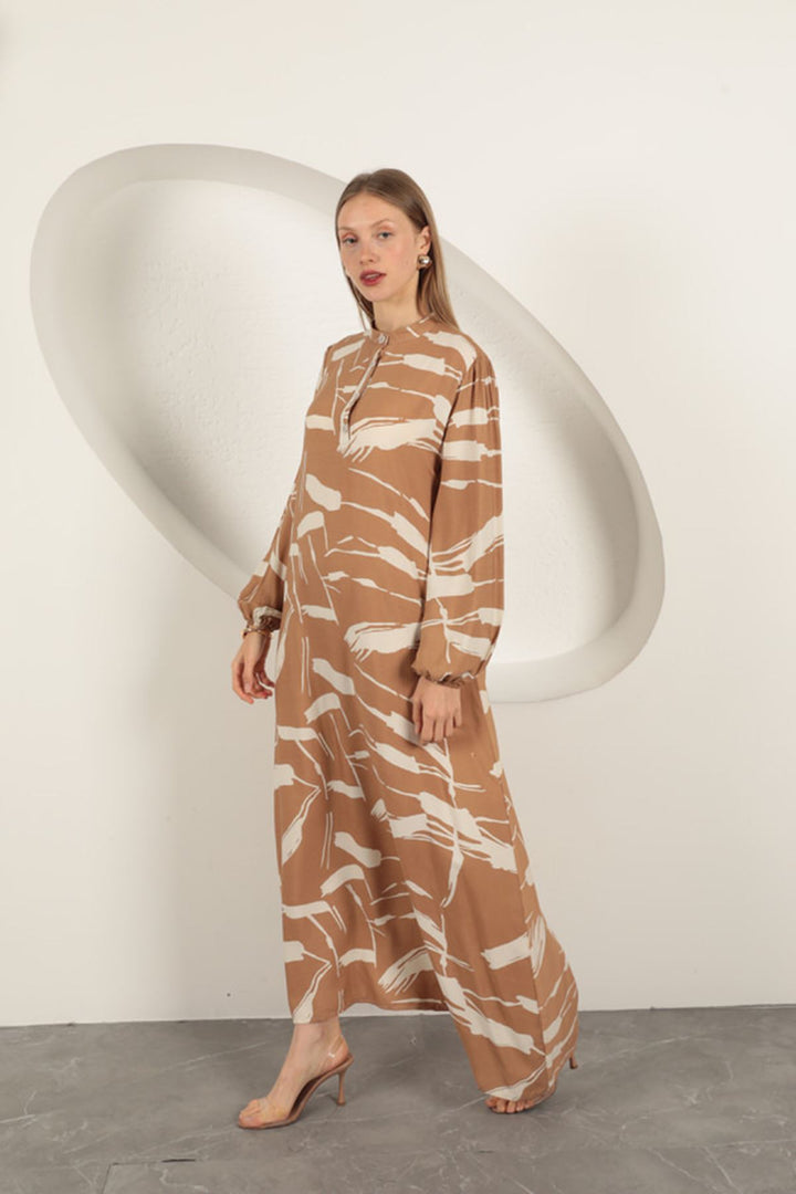KKT Viscose Fabric Patterned Dress-Tan - Bottrop