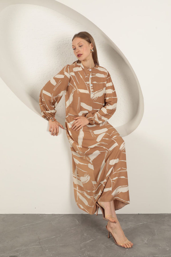 KKT Viscose Fabric Patterned Dress-Tan - Bottrop