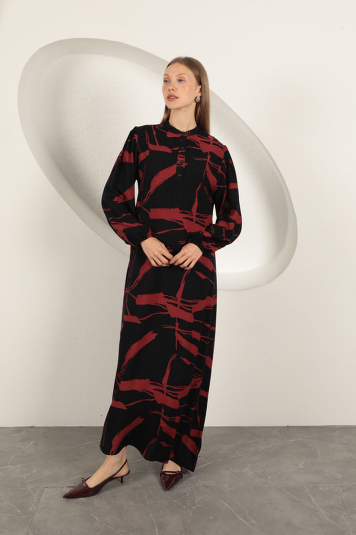 KKT Viscose Fabric Patterned Dress-Burgundy - West Bromwich