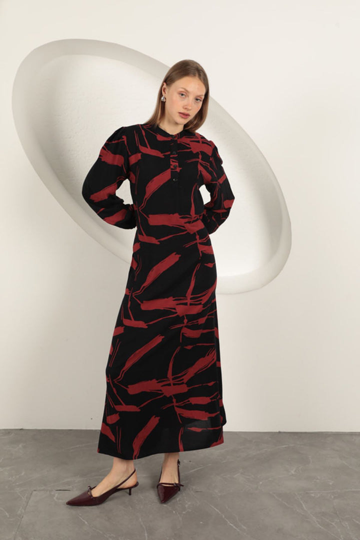 KKT Viscose Fabric Patterned Dress-Burgundy - West Bromwich