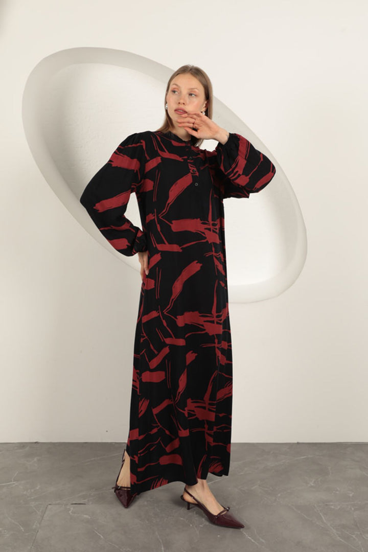 KKT Viscose Fabric Patterned Dress-Burgundy - West Bromwich