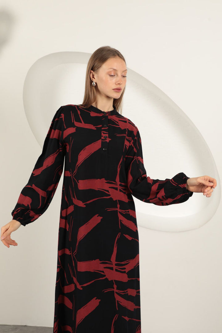 KKT Viscose Fabric Patterned Dress-Burgundy - West Bromwich