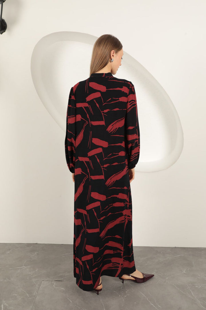 KKT Viscose Fabric Patterned Dress-Burgundy - West Bromwich