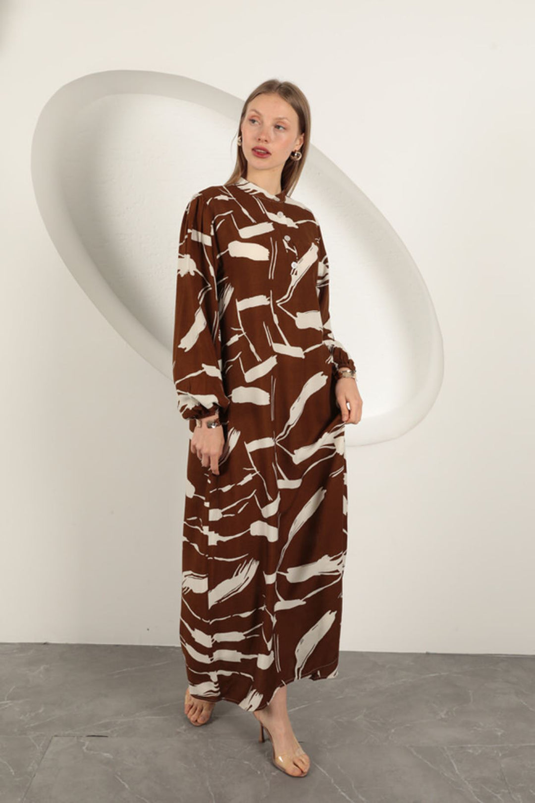 KKT Viscose Fabric Patterned Dress-Coffee - Bootle