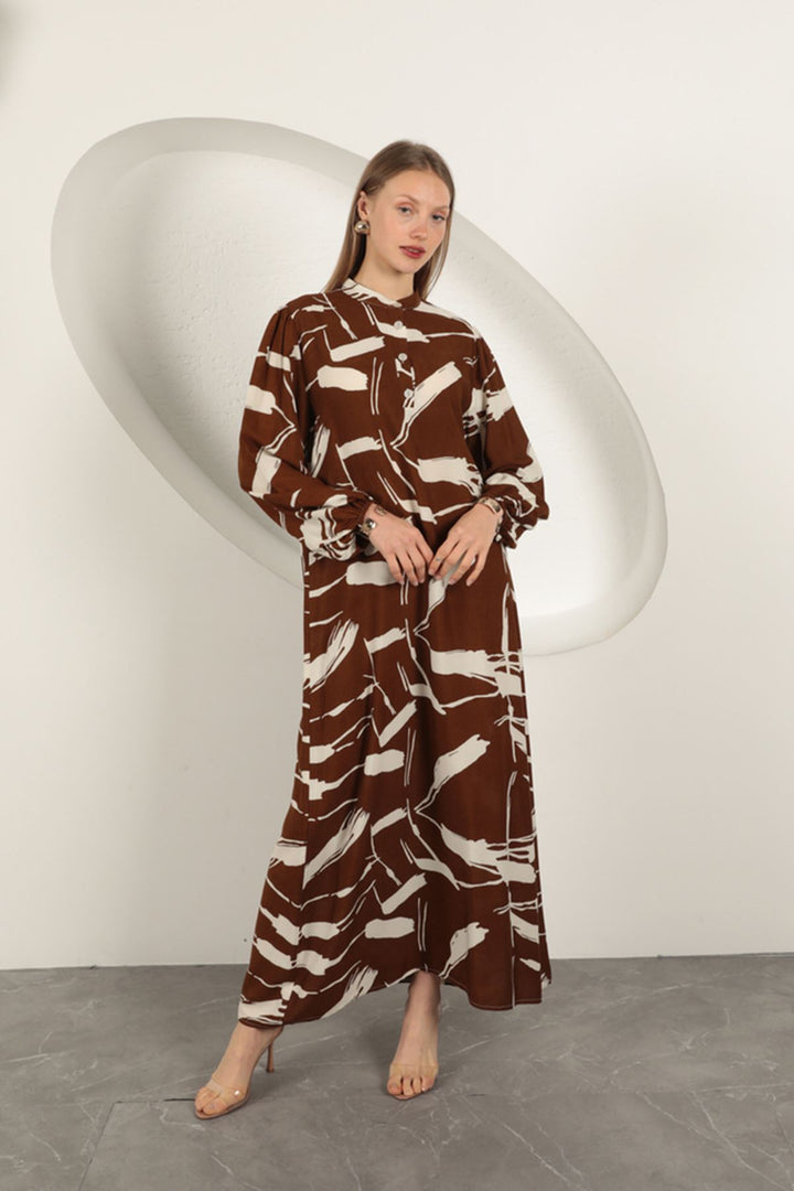 KKT Viscose Fabric Patterned Dress-Coffee - Bootle