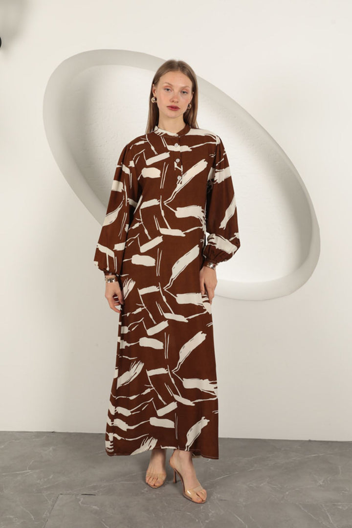 KKT Viscose Fabric Patterned Dress-Coffee - Bootle