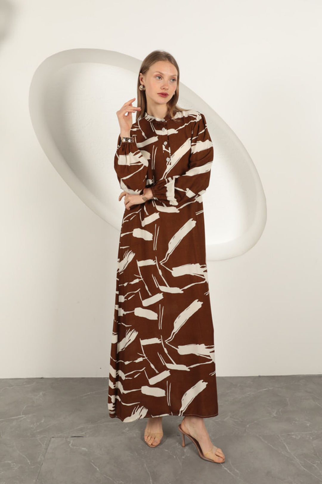 KKT Viscose Fabric Patterned Dress-Coffee - Bootle
